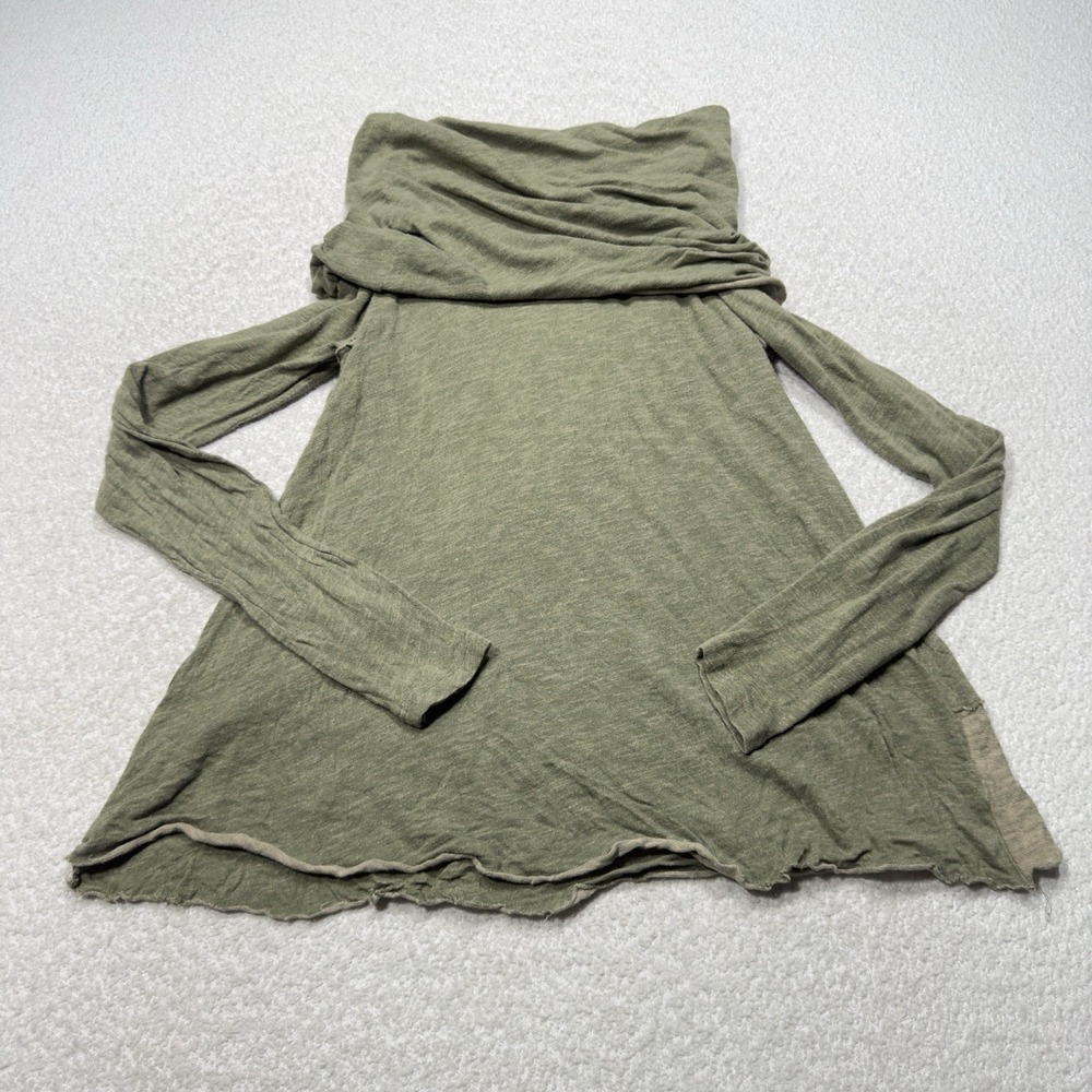 Free People Beach Women Top Two Body Corps Deux Cowl Neck Green Pullover OS